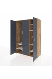 Kronos Dolap 7 Raflı 5 Kapaklı Tek Askılı 132x59x195 Çam-Antrasit/Aytaşı