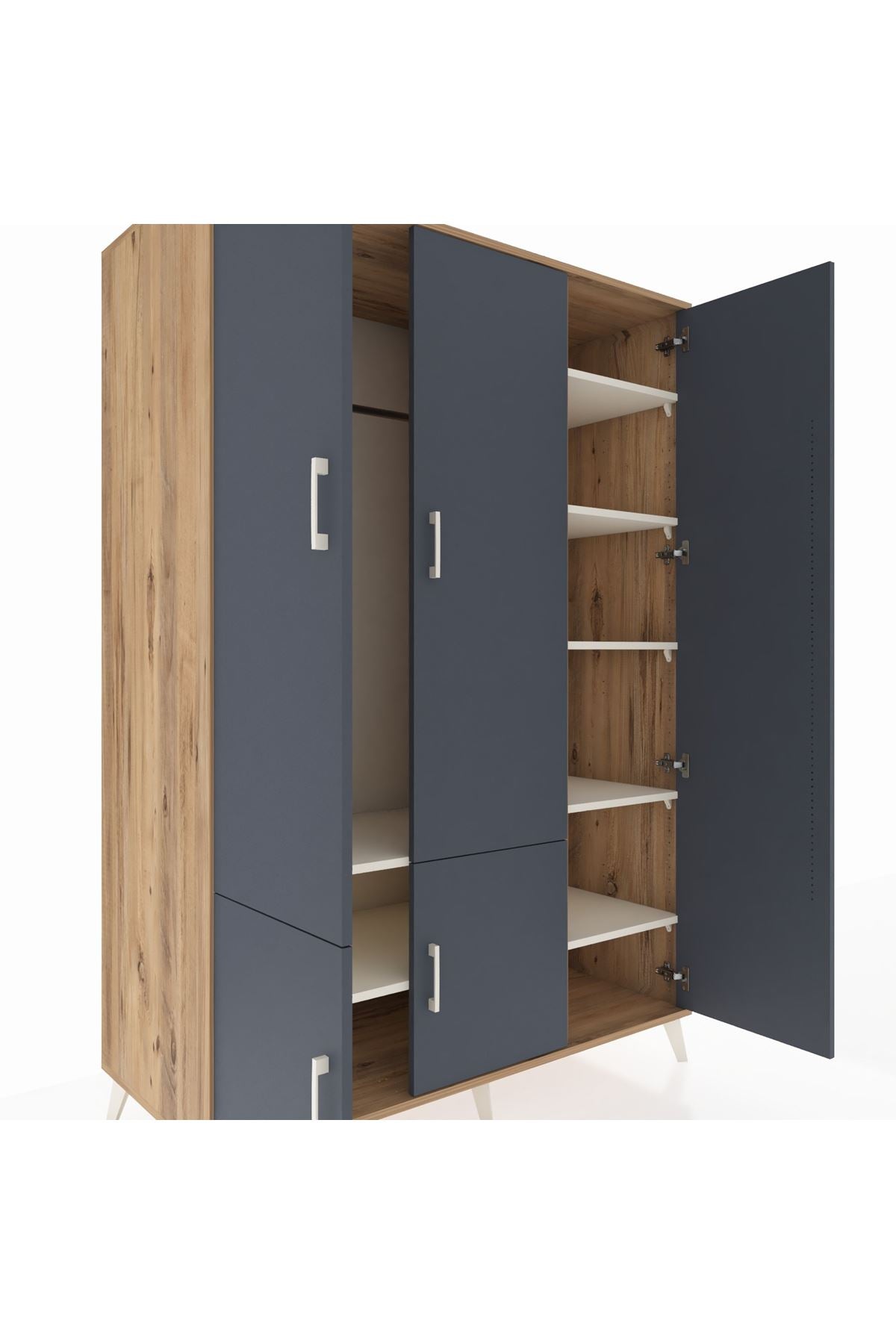 Kronos Dolap 7 Raflı 5 Kapaklı Tek Askılı 132x59x195 Çam-Antrasit/Aytaşı