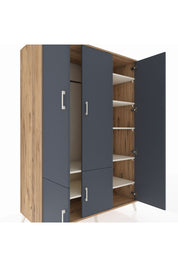 Kronos Dolap 7 Raflı 5 Kapaklı Tek Askılı 132x59x195 Çam-Antrasit/Aytaşı