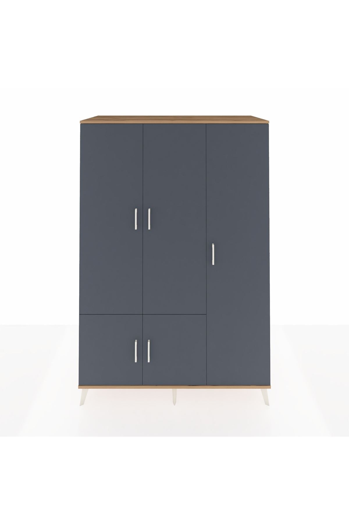 Kronos Dolap 7 Raflı 5 Kapaklı Tek Askılı 132x59x195 Çam-Antrasit/Antrasit