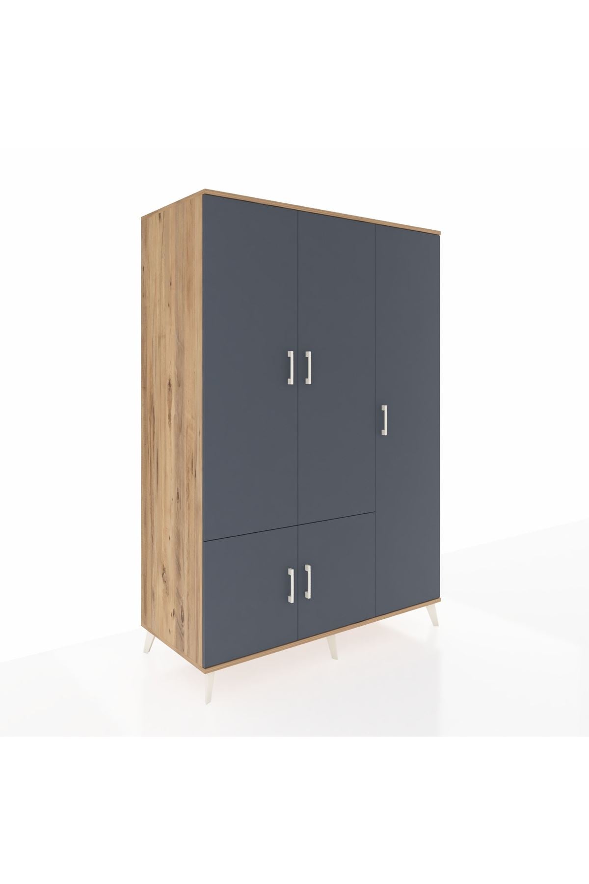 Kronos Dolap 7 Raflı 5 Kapaklı Tek Askılı 132x59x195 Çam-Antrasit/Antrasit