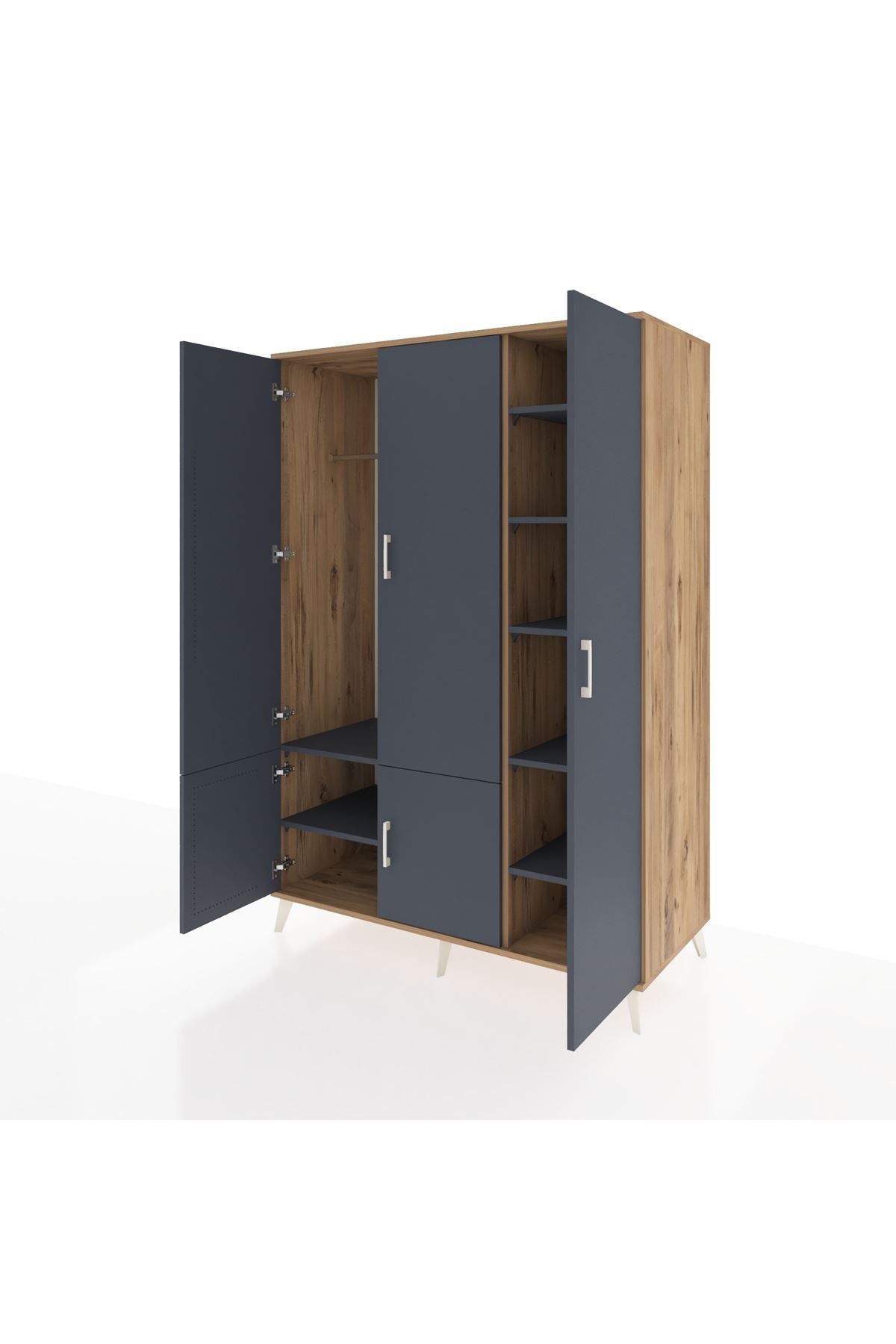 Kronos Dolap 7 Raflı 5 Kapaklı Tek Askılı 132x59x195 Çam-Antrasit/Antrasit