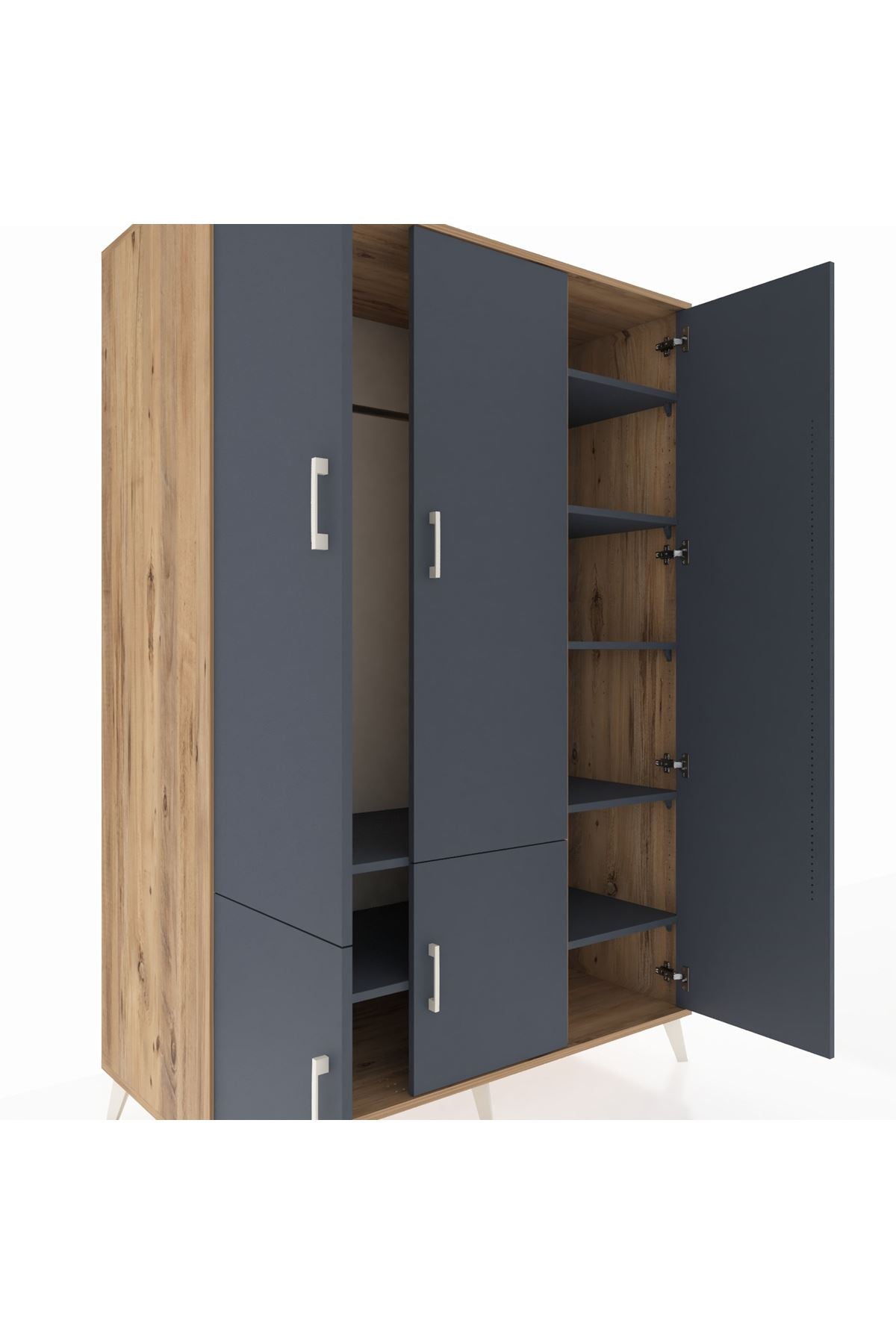 Kronos Dolap 7 Raflı 5 Kapaklı Tek Askılı 132x59x195 Çam-Antrasit/Antrasit