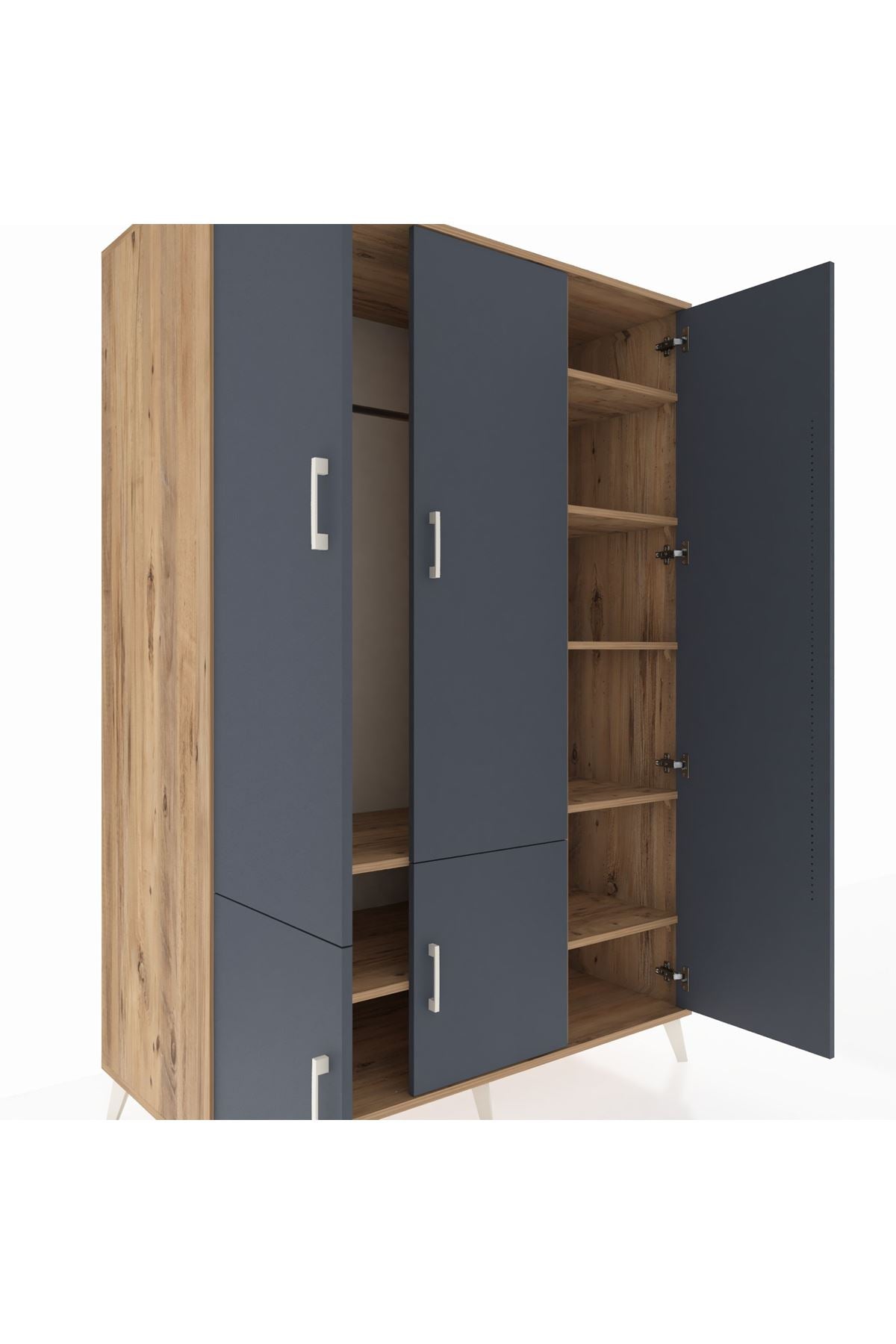 Kronos Dolap 7 Raflı 5 Kapaklı Tek Askılı 132x59x195 Çam-Antrasit/Çam