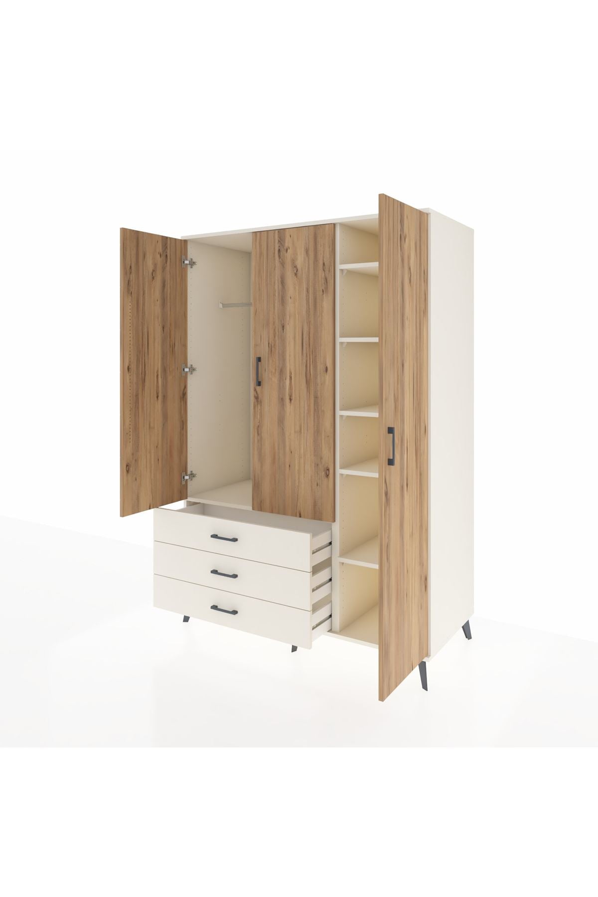 Kronos Dolap 6 Raflı 3 Çekmeceli Tek Askılı 132x59x195 Aytaşı-Çam/Aytaşı