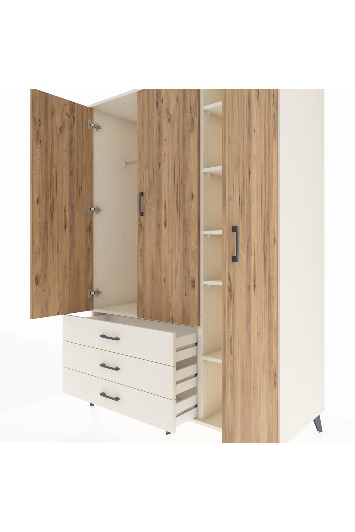 Kronos Dolap 6 Raflı 3 Çekmeceli Tek Askılı 132x59x195 Aytaşı-Çam/Aytaşı