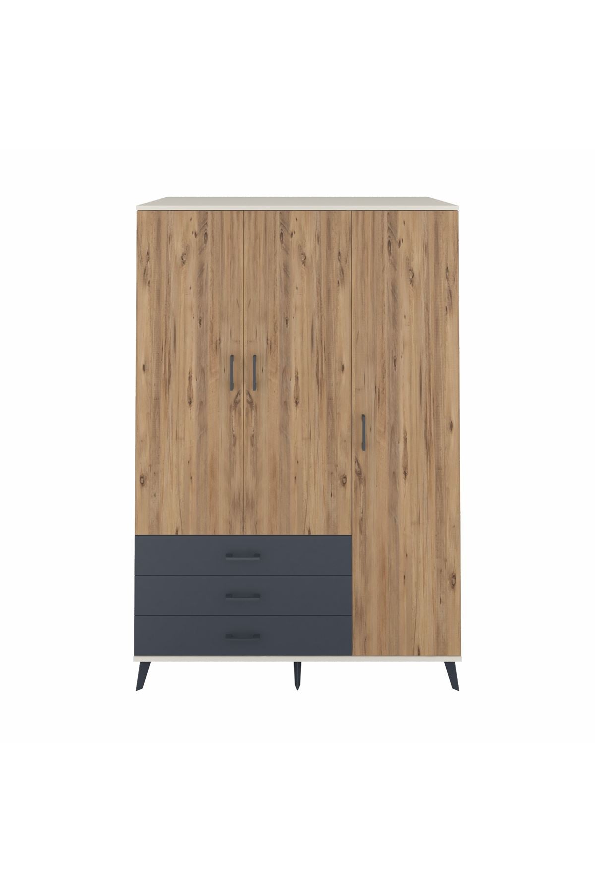 Kronos Dolap 6 Raflı 3 Çekmeceli Tek Askılı 132x59x195 Aytaşı-Çam/Antrasit