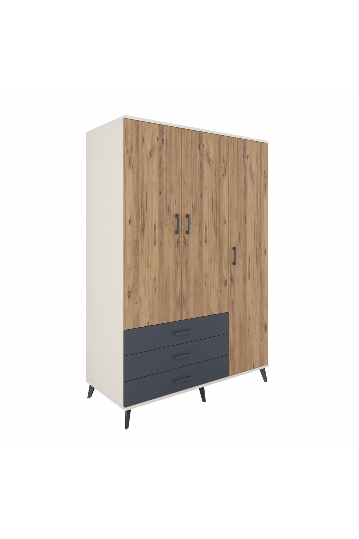 Kronos Dolap 6 Raflı 3 Çekmeceli Tek Askılı 132x59x195 Aytaşı-Çam/Antrasit