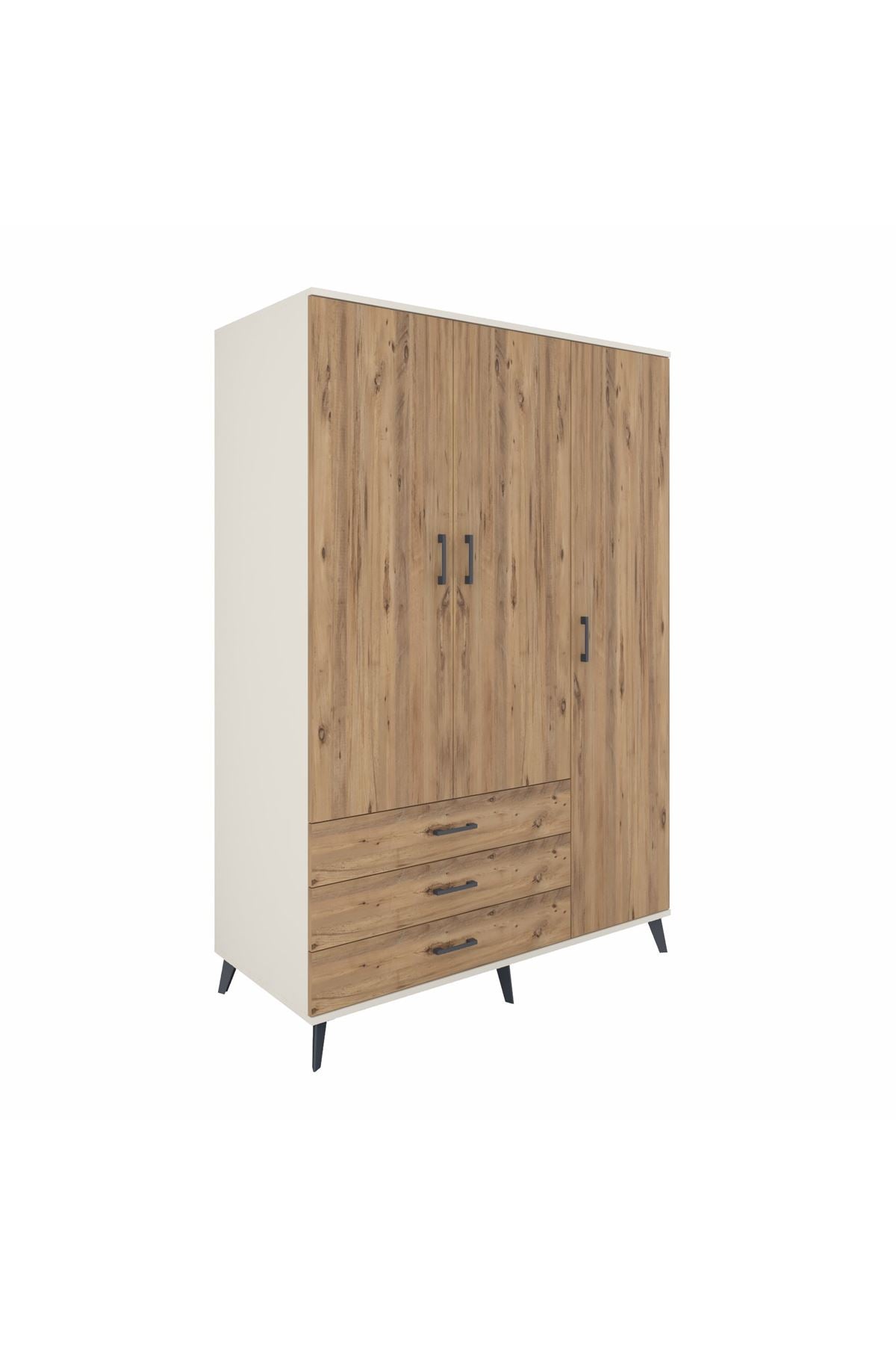 Kronos Dolap 6 Raflı 3 Çekmeceli Tek Askılı 132x59x195 Aytaşı-Çam/Çam