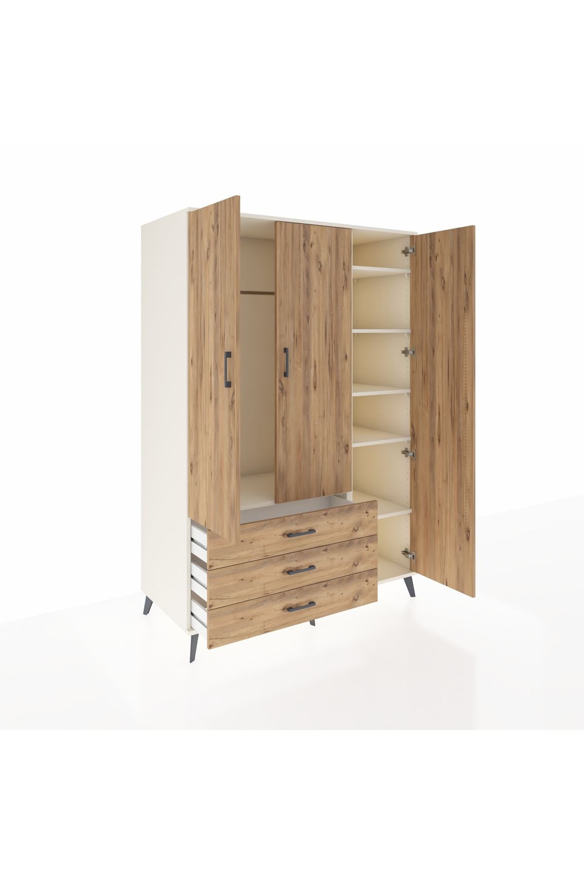 Kronos Dolap 6 Raflı 3 Çekmeceli Tek Askılı 132x59x195 Aytaşı-Çam/Çam