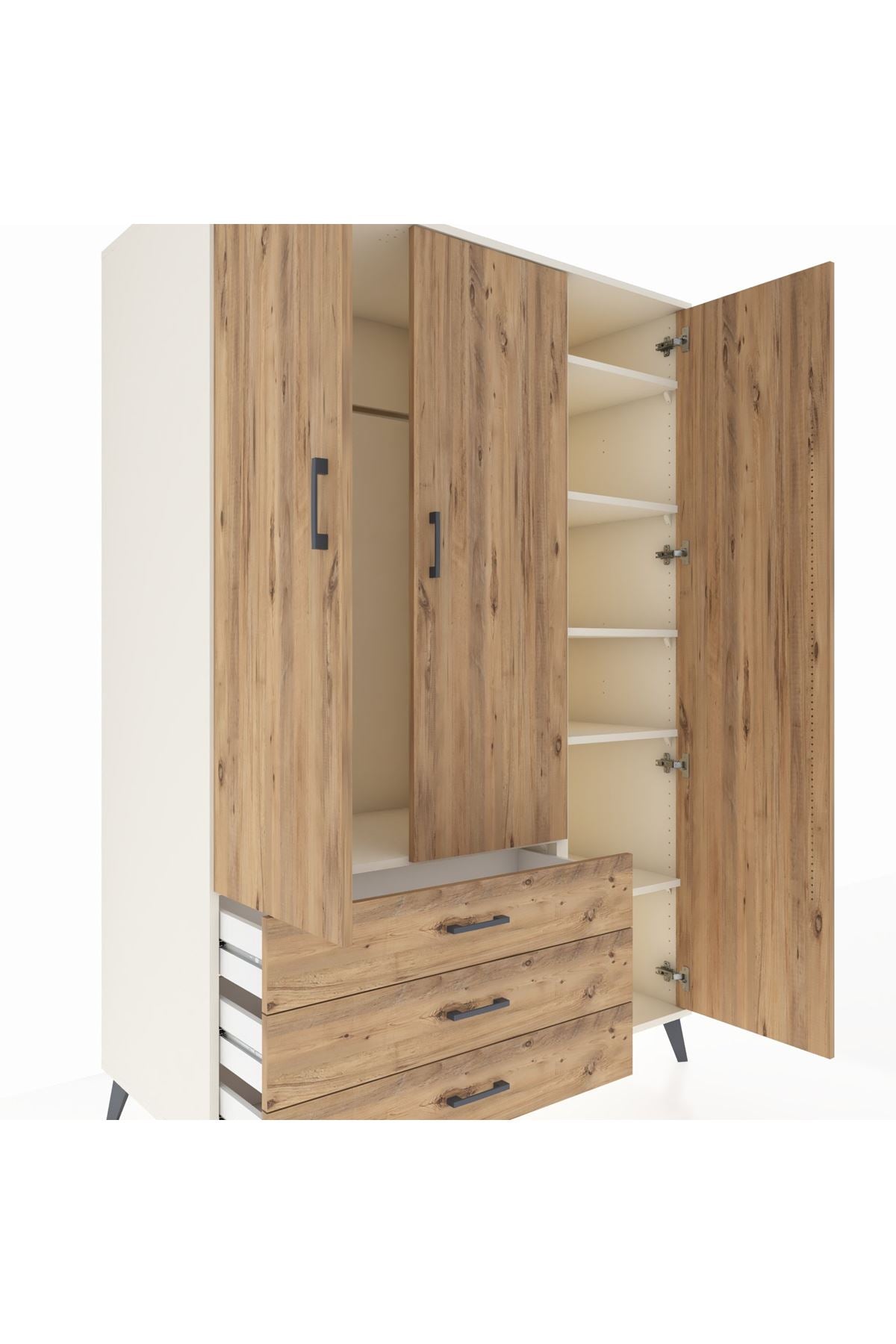 Kronos Dolap 6 Raflı 3 Çekmeceli Tek Askılı 132x59x195 Aytaşı-Çam/Çam