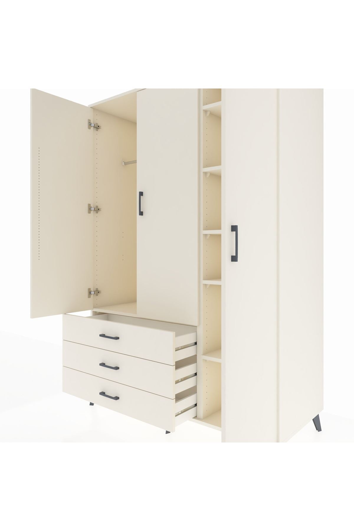 Kronos Dolap 6 Raflı 3 Çekmeceli Tek Askılı 132x59x195 Aytaşı-Aytaşı/Aytaşı