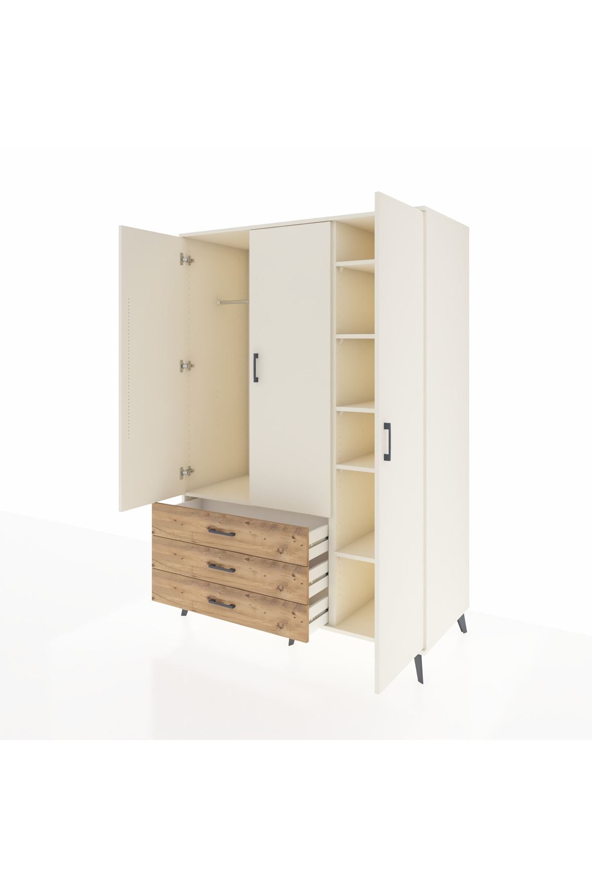 Kronos Dolap 6 Raflı 3 Çekmeceli Tek Askılı 132x59x195 Aytaşı-Aytaşı/Çam