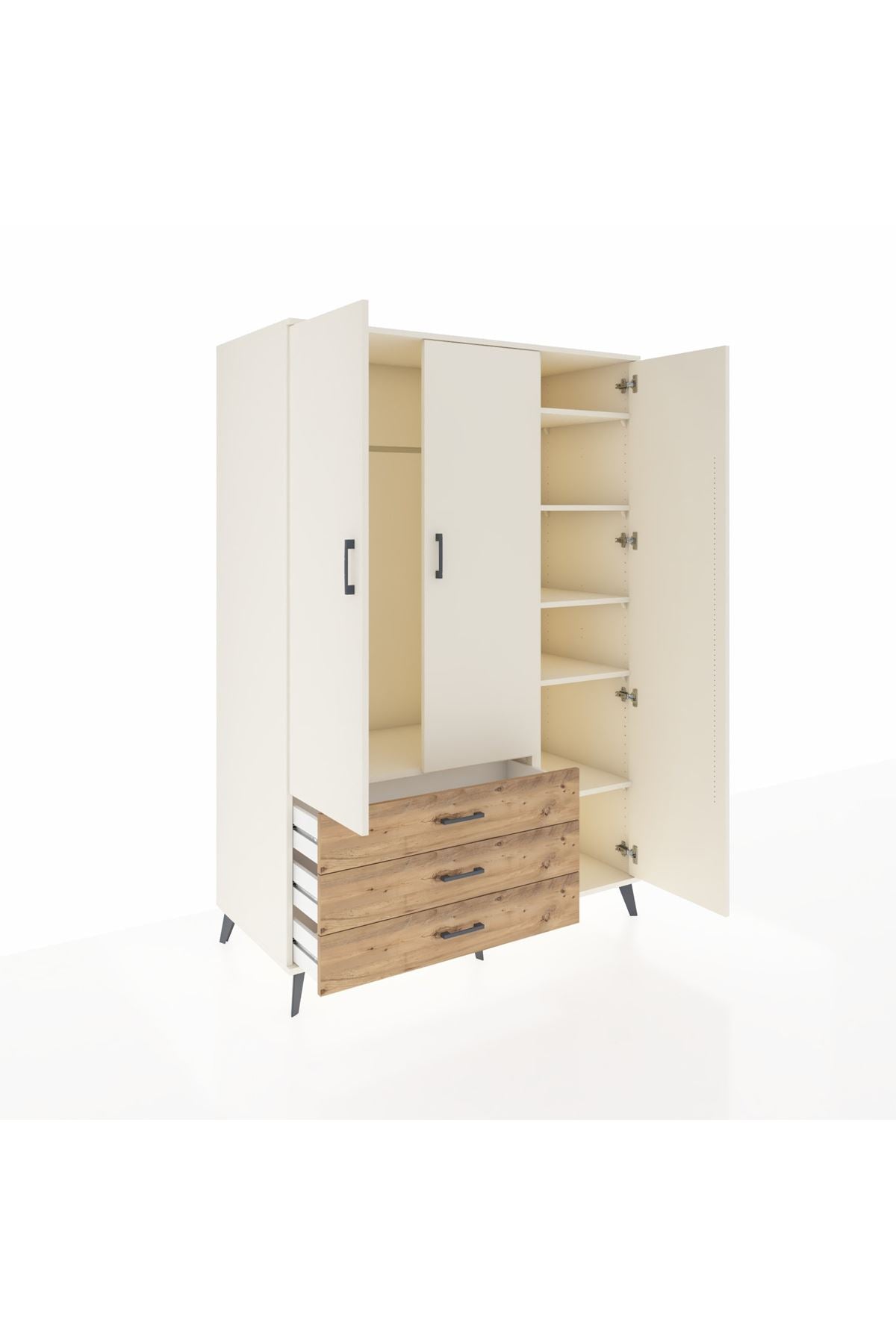 Kronos Dolap 6 Raflı 3 Çekmeceli Tek Askılı 132x59x195 Aytaşı-Aytaşı/Çam