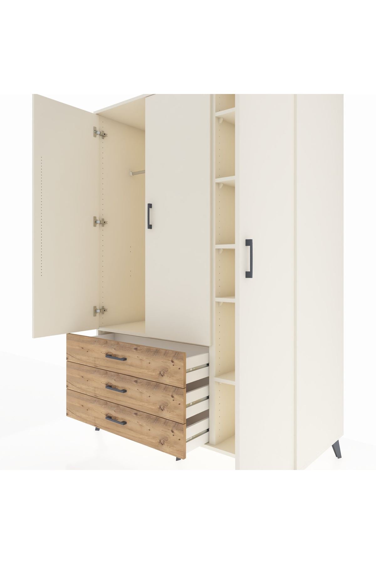 Kronos Dolap 6 Raflı 3 Çekmeceli Tek Askılı 132x59x195 Aytaşı-Aytaşı/Çam