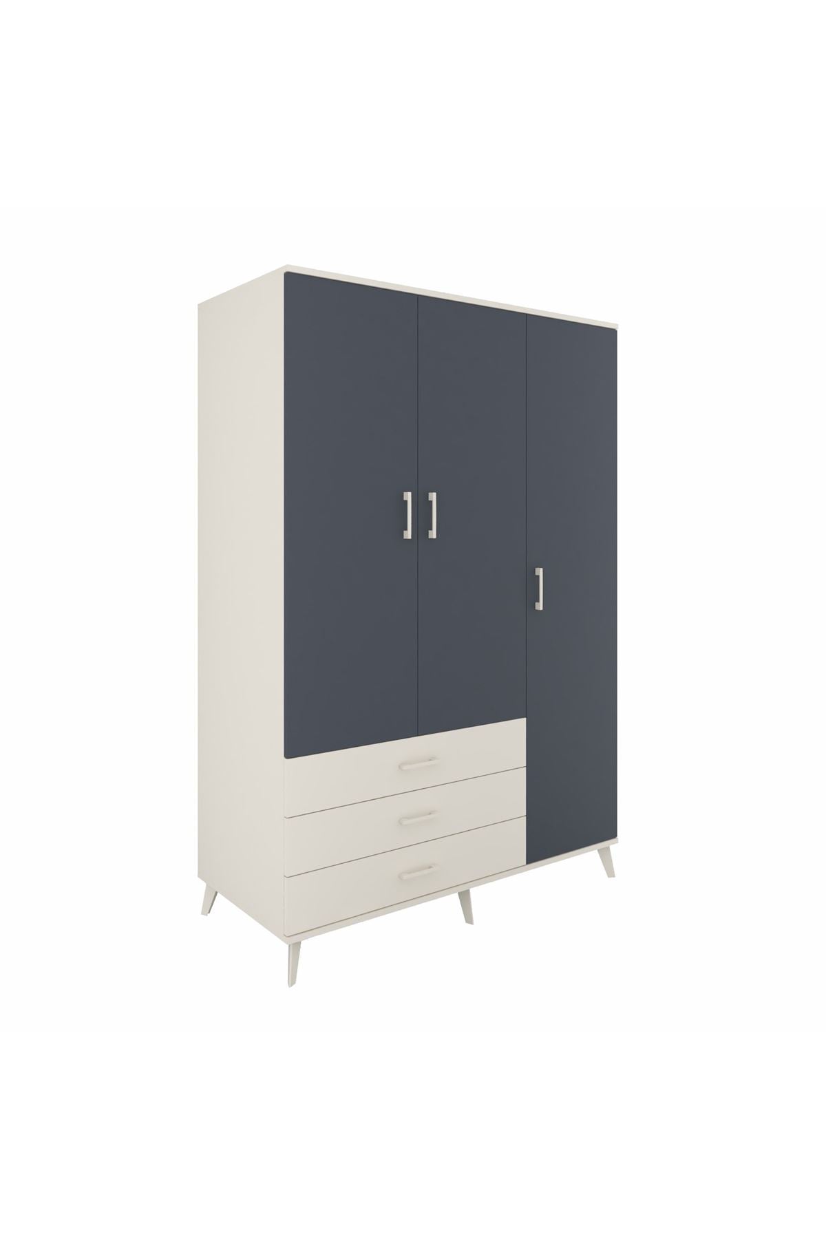 Kronos Dolap 6 Raflı 3 Çekmeceli Tek Askılı 132x59x195 Aytaşı-Antrasit/Aytaşı