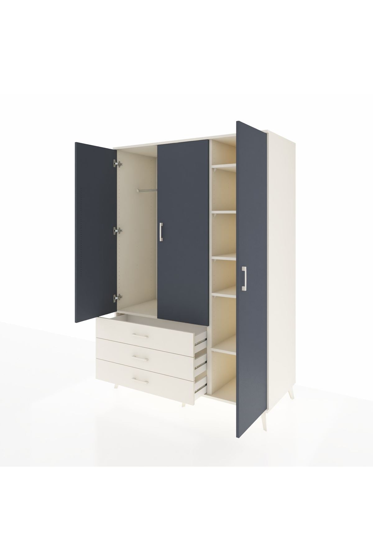 Kronos Dolap 6 Raflı 3 Çekmeceli Tek Askılı 132x59x195 Aytaşı-Antrasit/Aytaşı