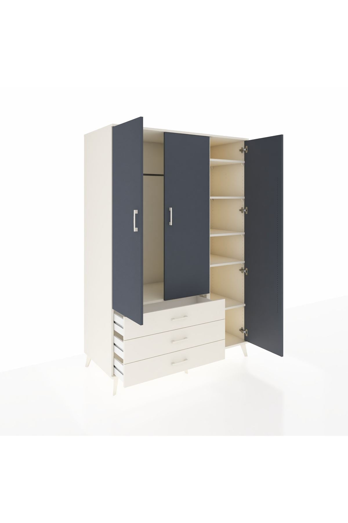 Kronos Dolap 6 Raflı 3 Çekmeceli Tek Askılı 132x59x195 Aytaşı-Antrasit/Aytaşı