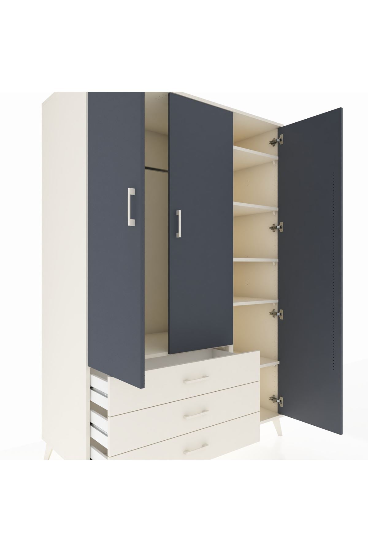 Kronos Dolap 6 Raflı 3 Çekmeceli Tek Askılı 132x59x195 Aytaşı-Antrasit/Aytaşı