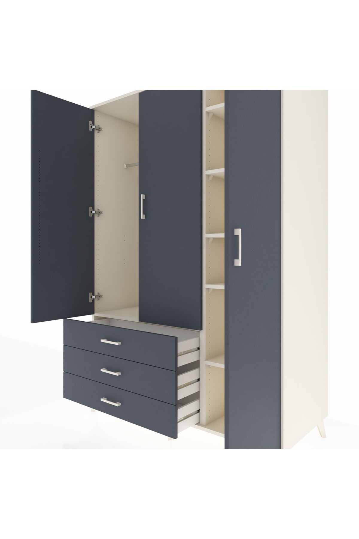 Kronos Dolap 6 Raflı 3 Çekmeceli Tek Askılı 132x59x195 Aytaşı-Antrasit/Antrasit