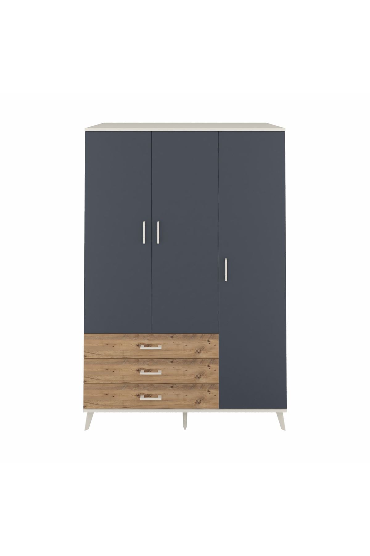 Kronos Dolap 6 Raflı 3 Çekmeceli Tek Askılı 132x59x195 Aytaşı-Antrasit/Çam