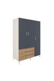 Kronos Dolap 6 Raflı 3 Çekmeceli Tek Askılı 132x59x195 Aytaşı-Antrasit/Çam