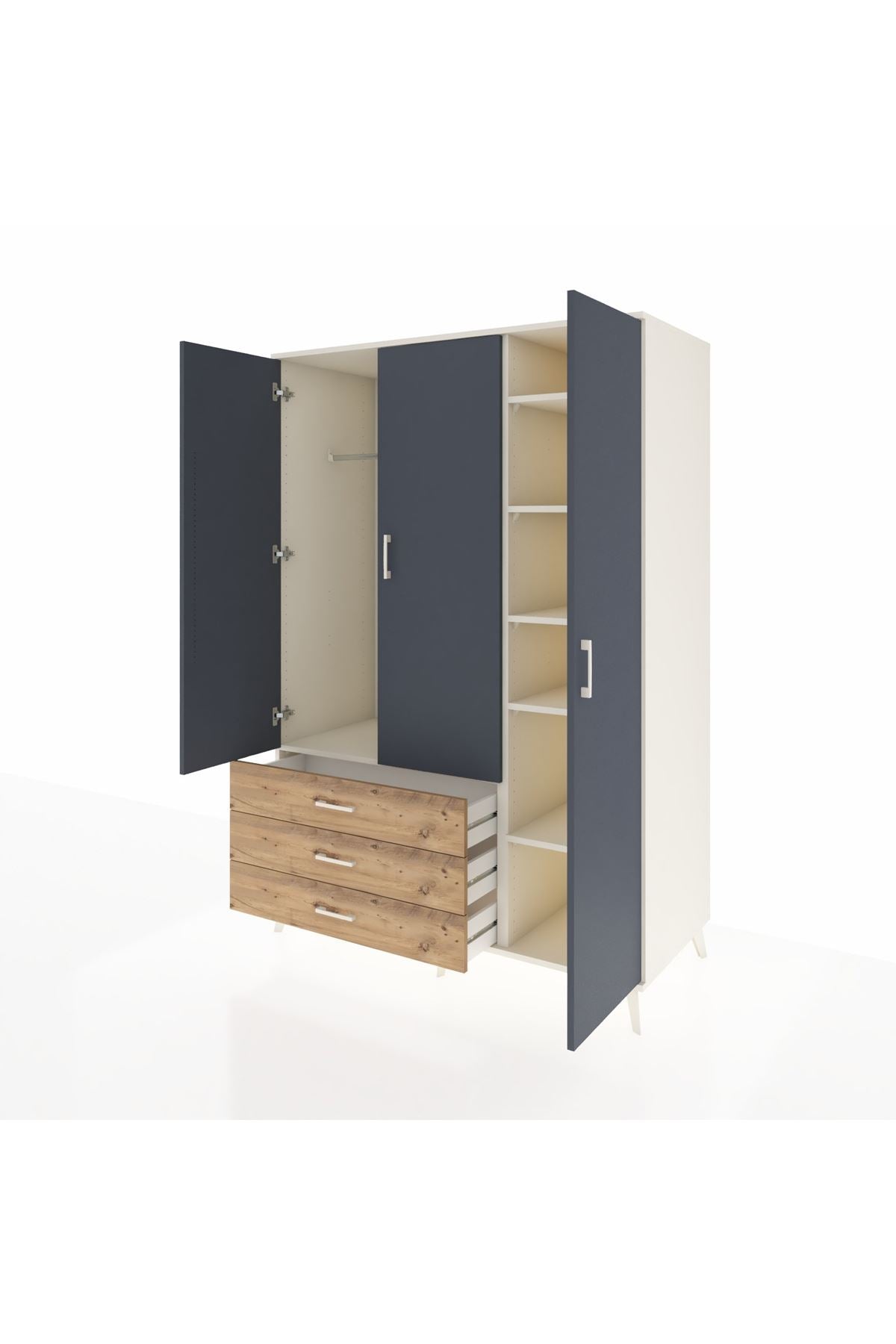 Kronos Dolap 6 Raflı 3 Çekmeceli Tek Askılı 132x59x195 Aytaşı-Antrasit/Çam