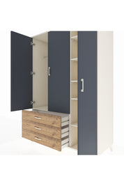 Kronos Dolap 6 Raflı 3 Çekmeceli Tek Askılı 132x59x195 Aytaşı-Antrasit/Çam