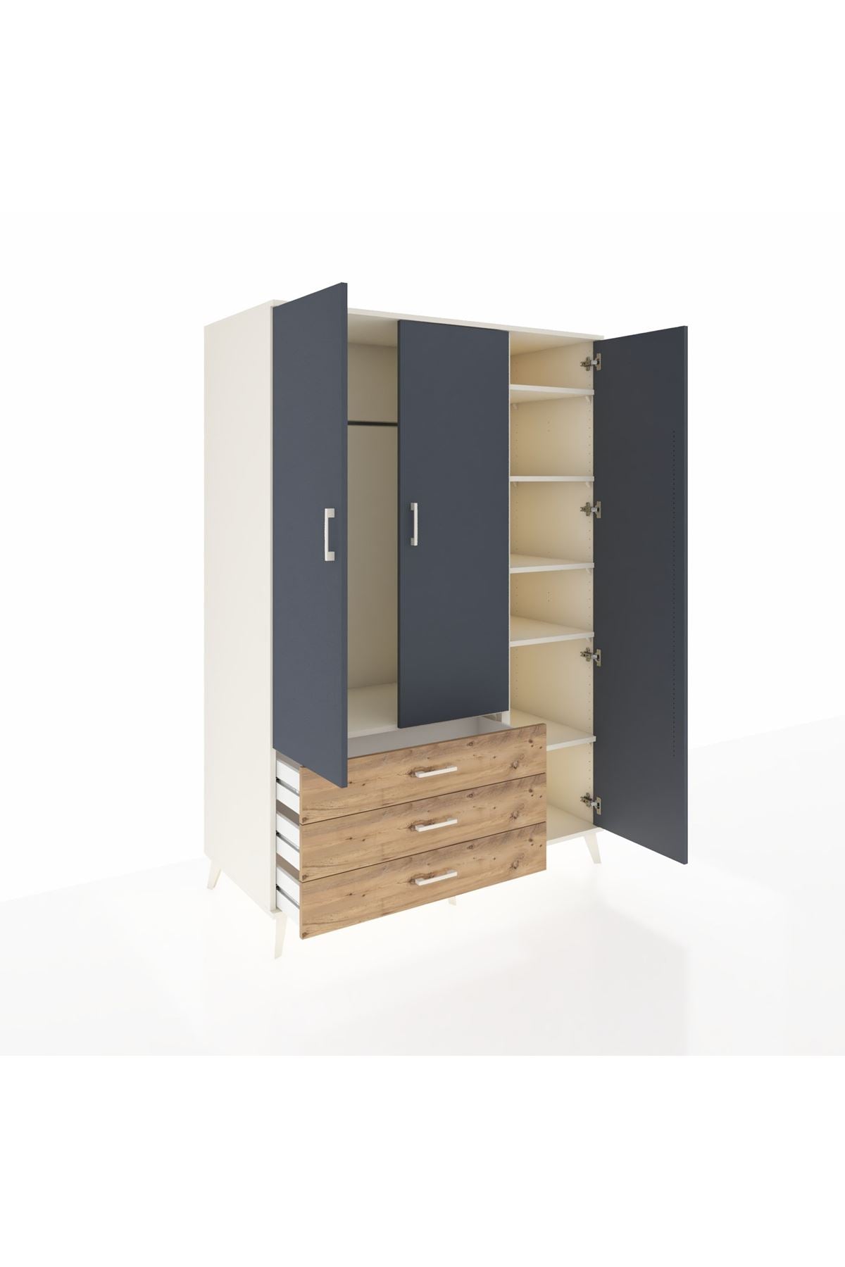 Kronos Dolap 6 Raflı 3 Çekmeceli Tek Askılı 132x59x195 Aytaşı-Antrasit/Çam