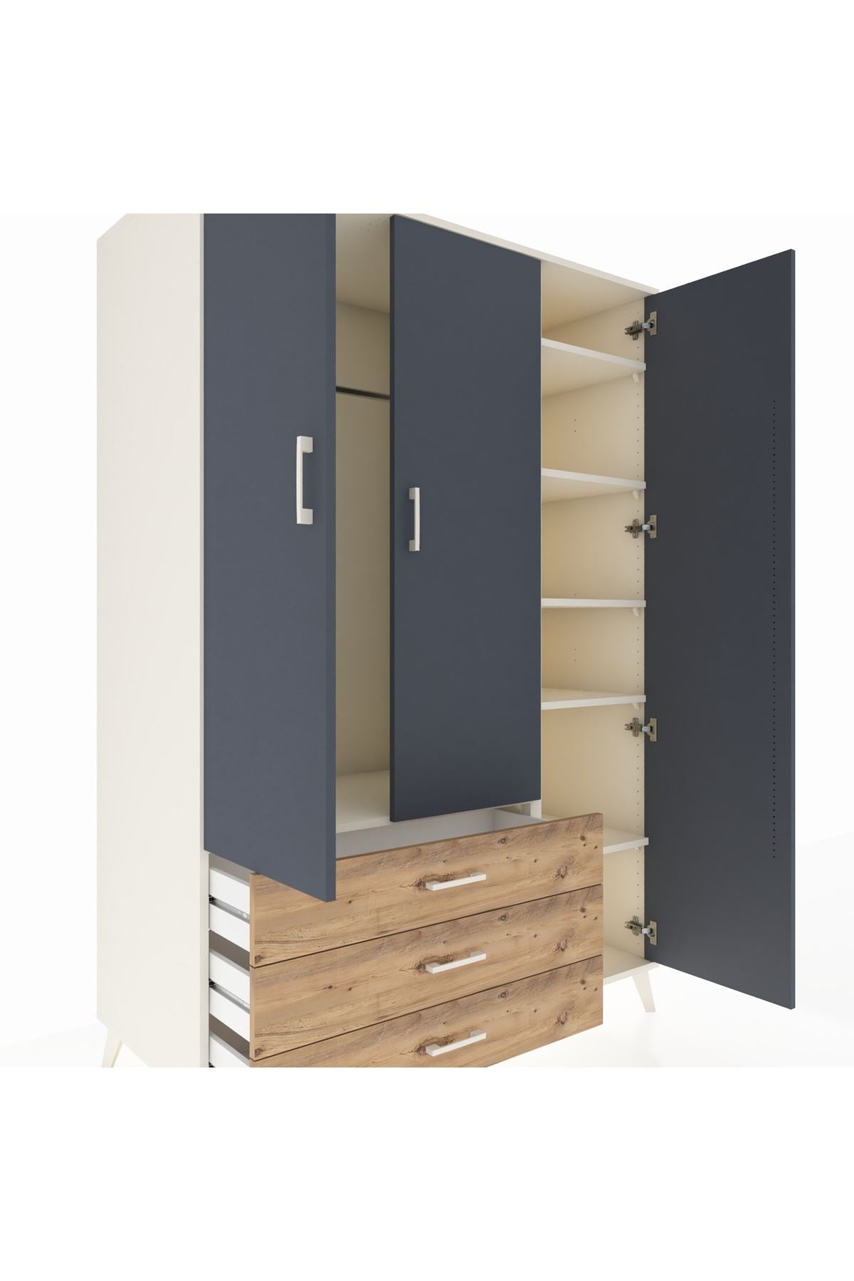 Kronos Dolap 6 Raflı 3 Çekmeceli Tek Askılı 132x59x195 Aytaşı-Antrasit/Çam