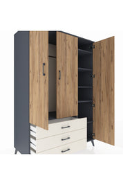 Kronos Dolap 6 Raflı 3 Çekmeceli Tek Askılı 132x59x195 Antrasit-Çam/Aytaşı