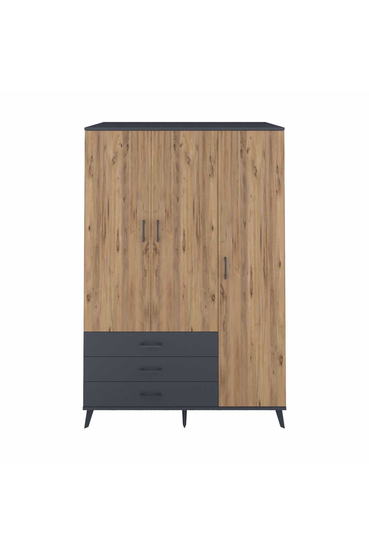 Kronos Dolap 6 Raflı 3 Çekmeceli Tek Askılı 132x59x195 Antrasit-Çam/Antrasit