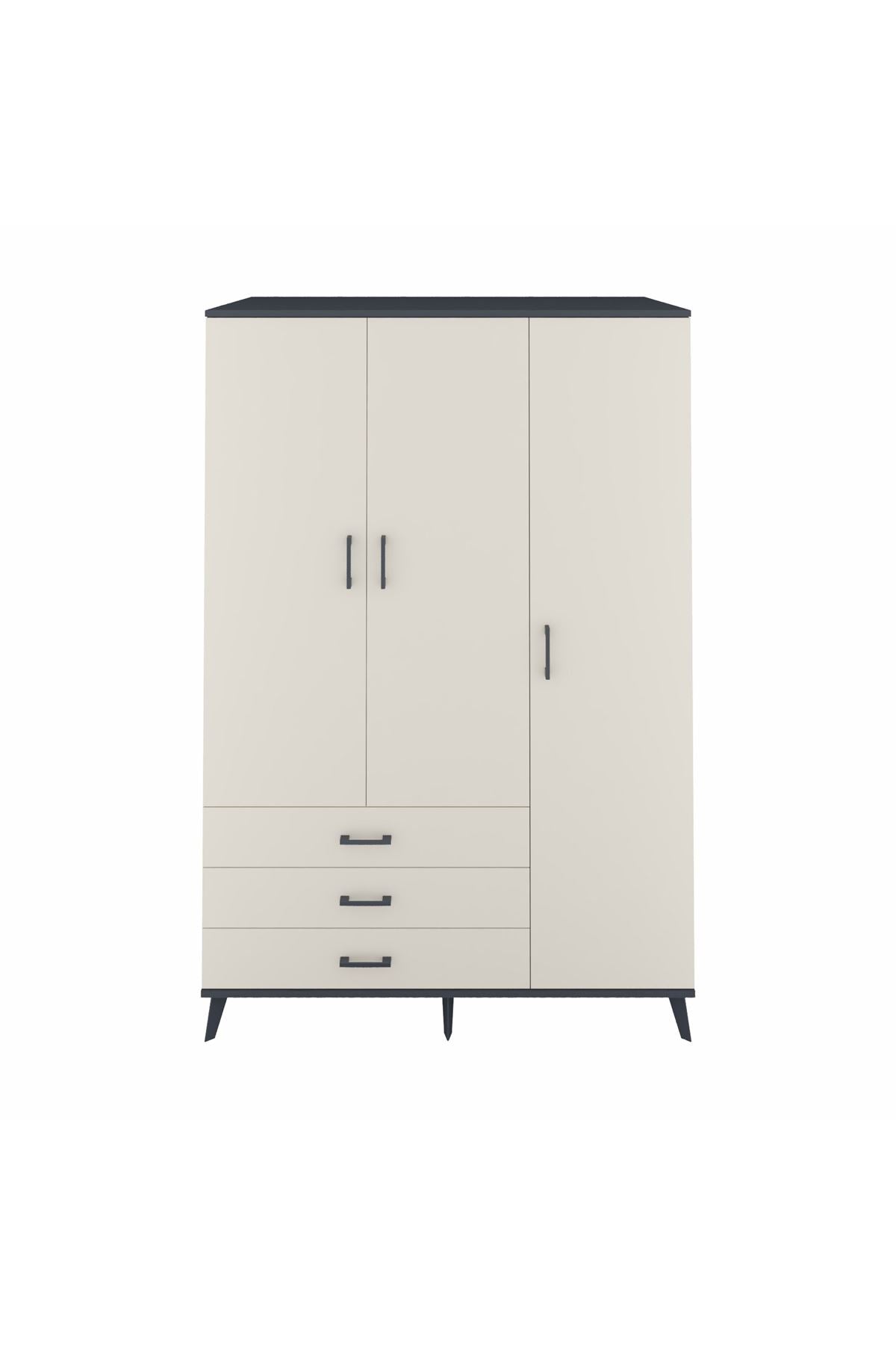 Kronos Dolap 6 Raflı 3 Çekmeceli Tek Askılı 132x59x195 Antrasit-Aytaşı/Aytaşı