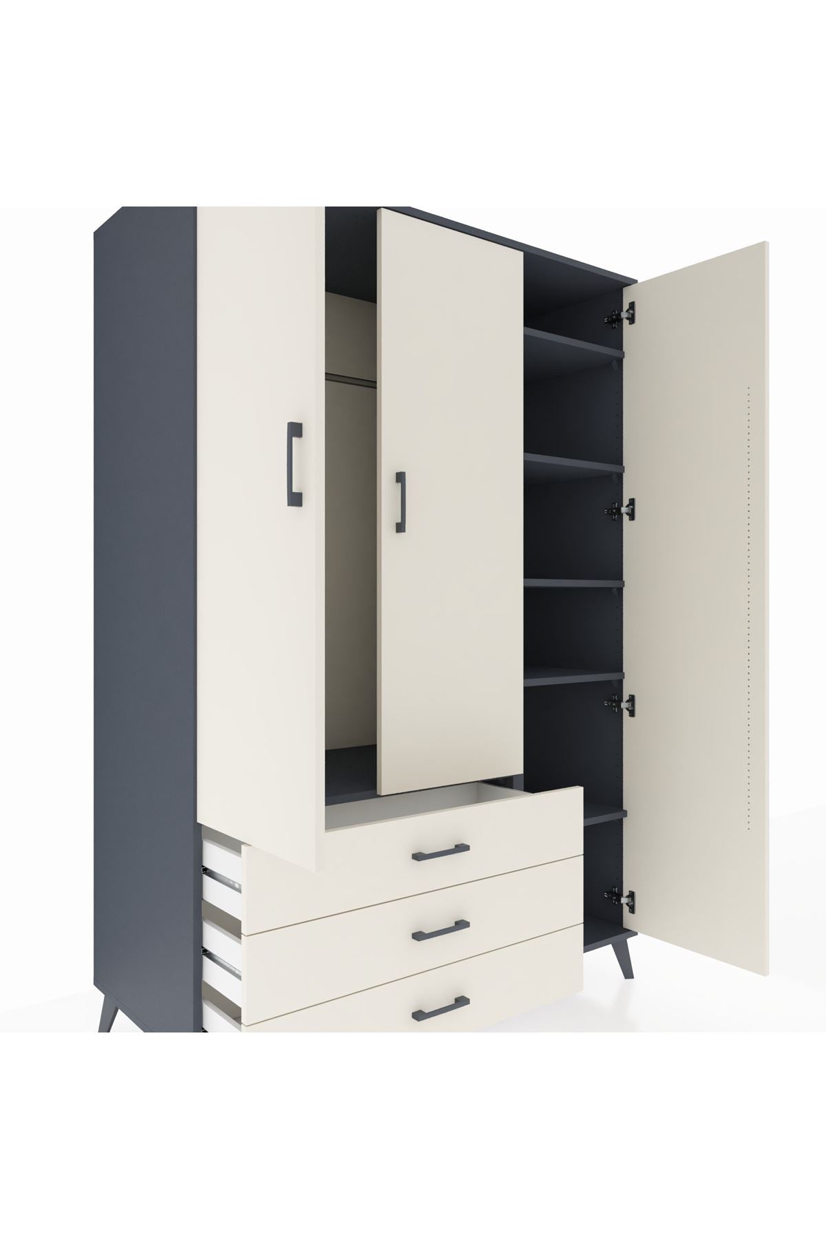 Kronos Dolap 6 Raflı 3 Çekmeceli Tek Askılı 132x59x195 Antrasit-Aytaşı/Aytaşı