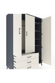 Kronos Dolap 6 Raflı 3 Çekmeceli Tek Askılı 132x59x195 Antrasit-Aytaşı/Aytaşı