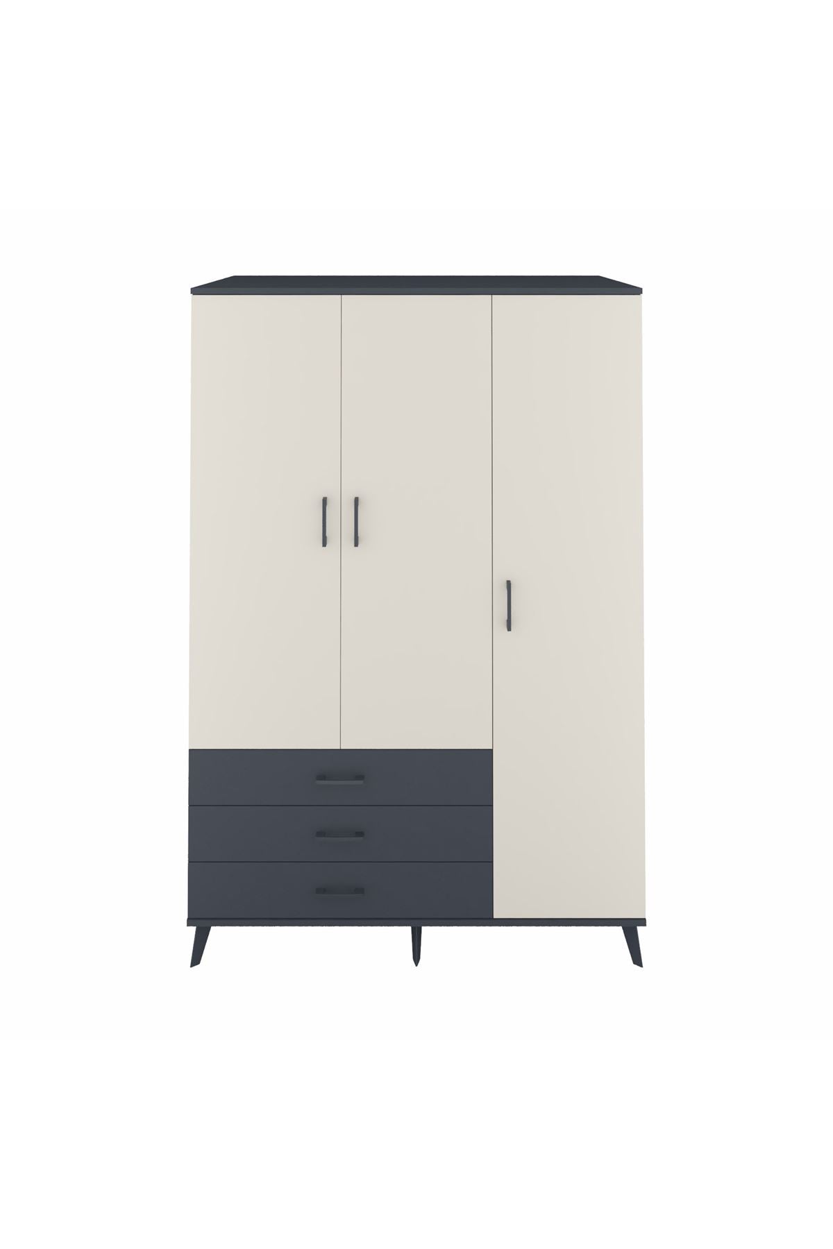 Kronos Dolap 6 Raflı 3 Çekmeceli Tek Askılı 132x59x195 Antrasit-Aytaşı/Antrasit