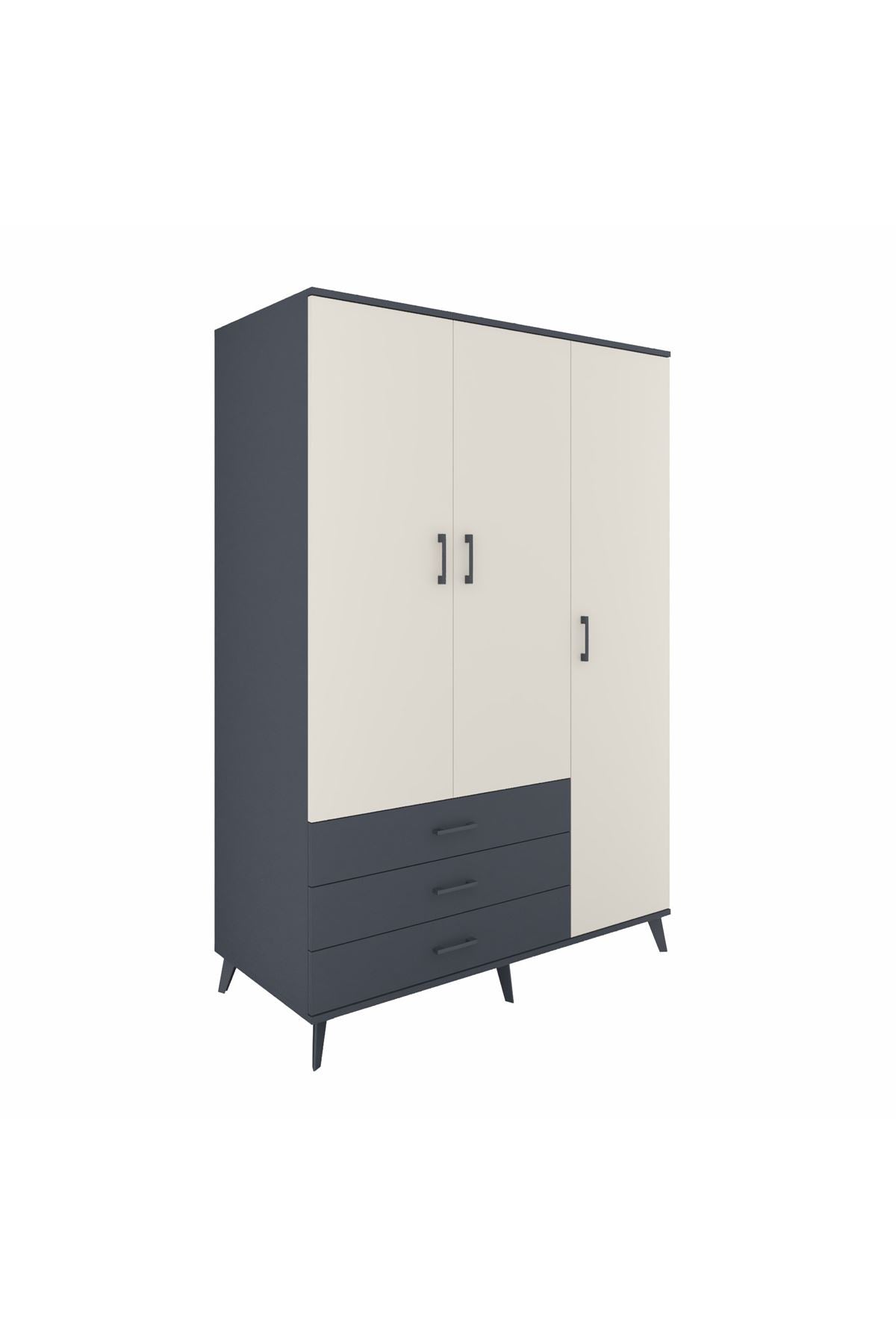 Kronos Dolap 6 Raflı 3 Çekmeceli Tek Askılı 132x59x195 Antrasit-Aytaşı/Antrasit