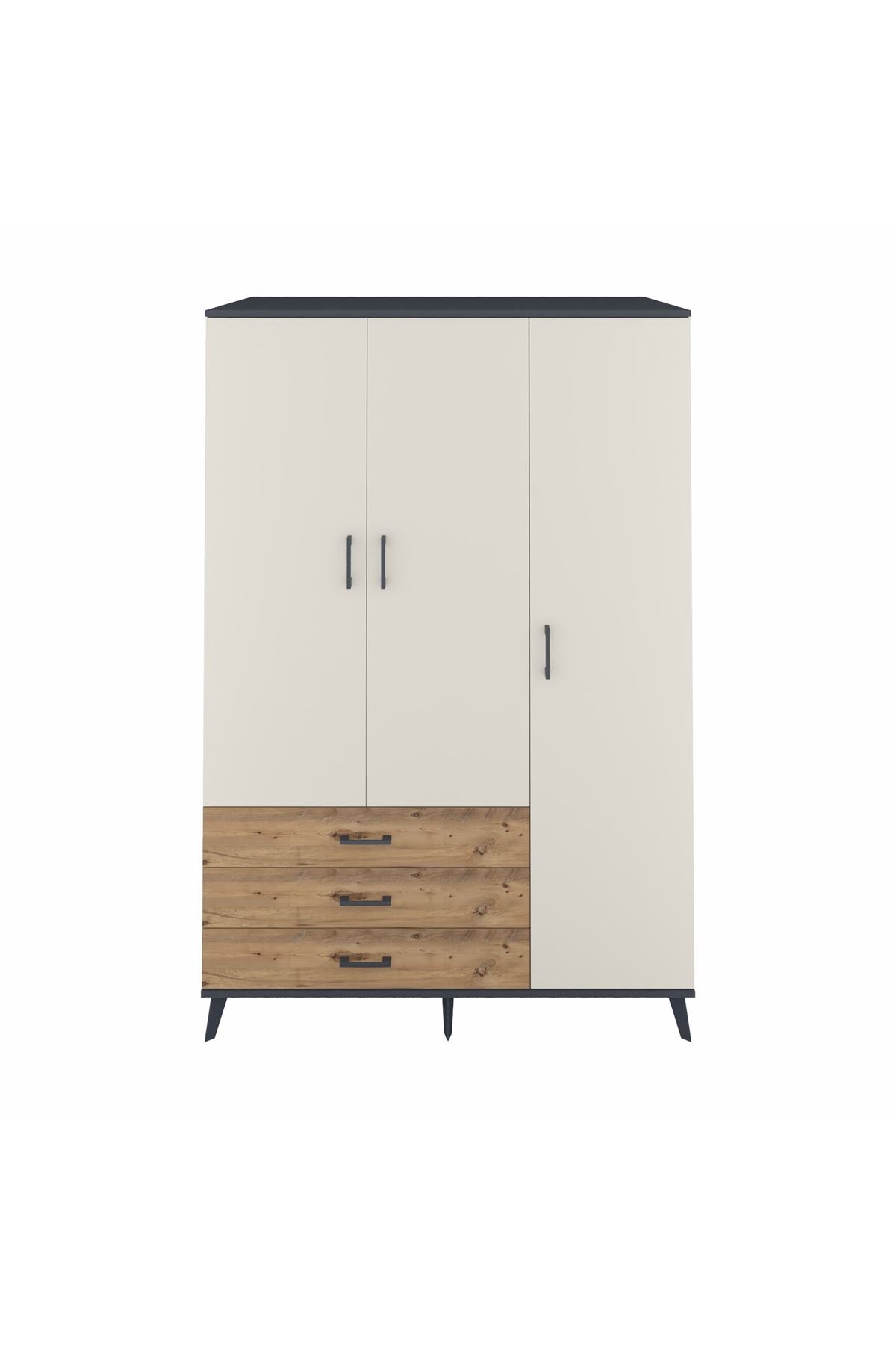 Kronos Dolap 6 Raflı 3 Çekmeceli Tek Askılı 132x59x195 Antrasit-Aytaşı/Çam