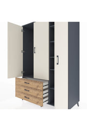 Kronos Dolap 6 Raflı 3 Çekmeceli Tek Askılı 132x59x195 Antrasit-Aytaşı/Çam