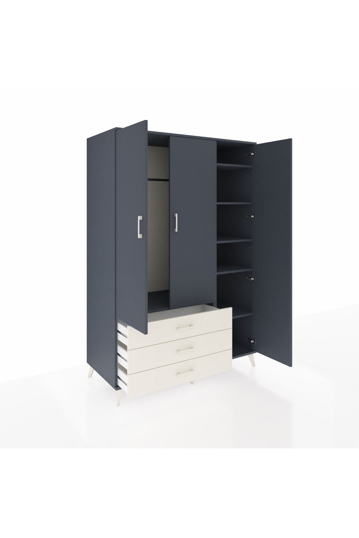 Kronos Dolap 6 Raflı 3 Çekmeceli Tek Askılı 132x59x195 Antrasit-Antrasit/Aytaşı