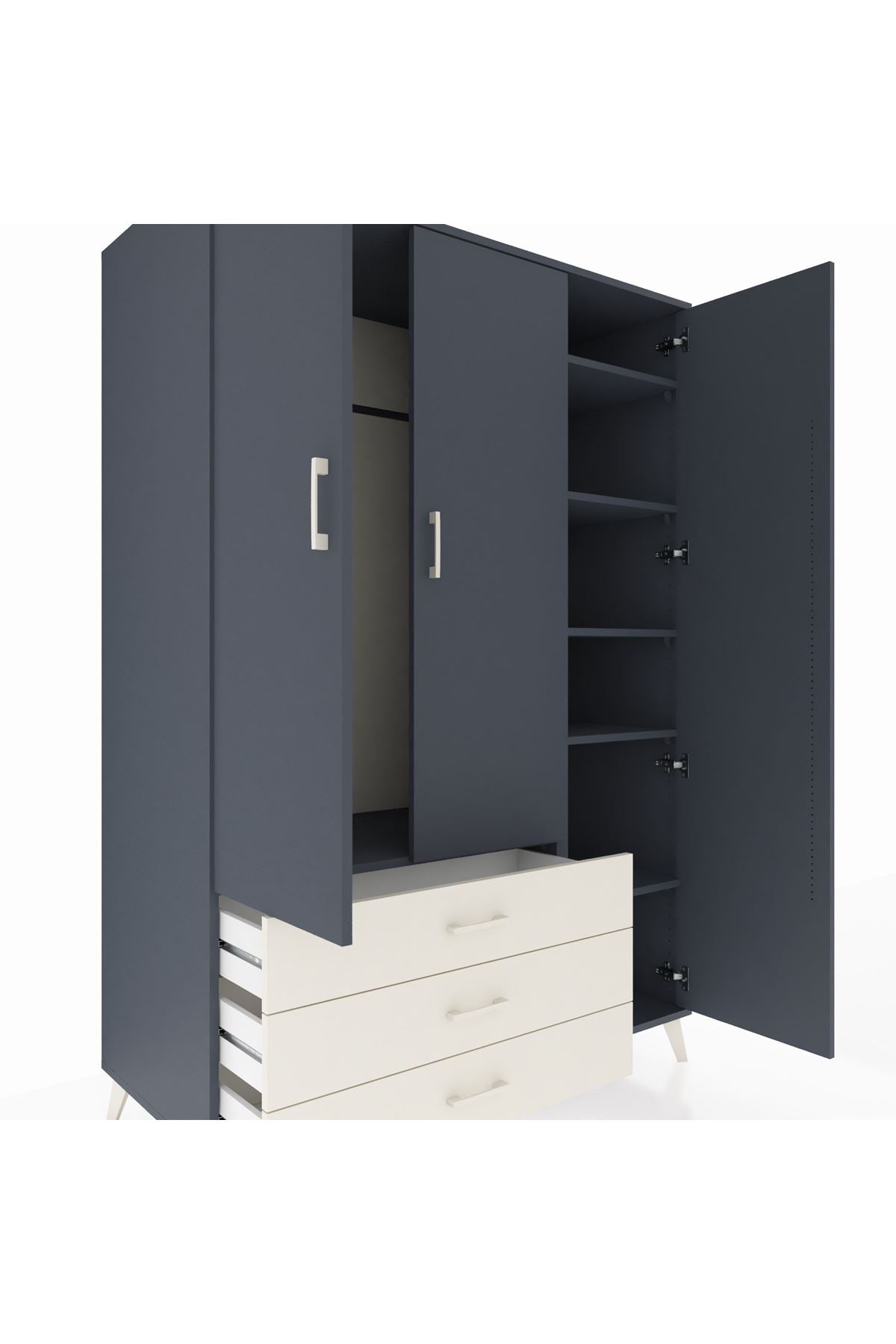Kronos Dolap 6 Raflı 3 Çekmeceli Tek Askılı 132x59x195 Antrasit-Antrasit/Aytaşı