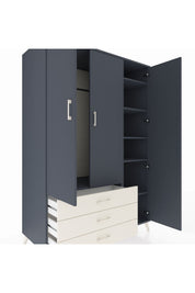 Kronos Dolap 6 Raflı 3 Çekmeceli Tek Askılı 132x59x195 Antrasit-Antrasit/Aytaşı