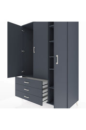 Kronos Dolap 6 Raflı 3 Çekmeceli Tek Askılı 132x59x195 Antrasit-Antrasit/Antrasit