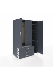 Kronos Dolap 6 Raflı 3 Çekmeceli Tek Askılı 132x59x195 Antrasit-Antrasit/Antrasit