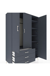 Kronos Dolap 6 Raflı 3 Çekmeceli Tek Askılı 132x59x195 Antrasit-Antrasit/Antrasit