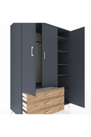 Kronos Dolap 6 Raflı 3 Çekmeceli Tek Askılı 132x59x195 Antrasit-Antrasit/Çam