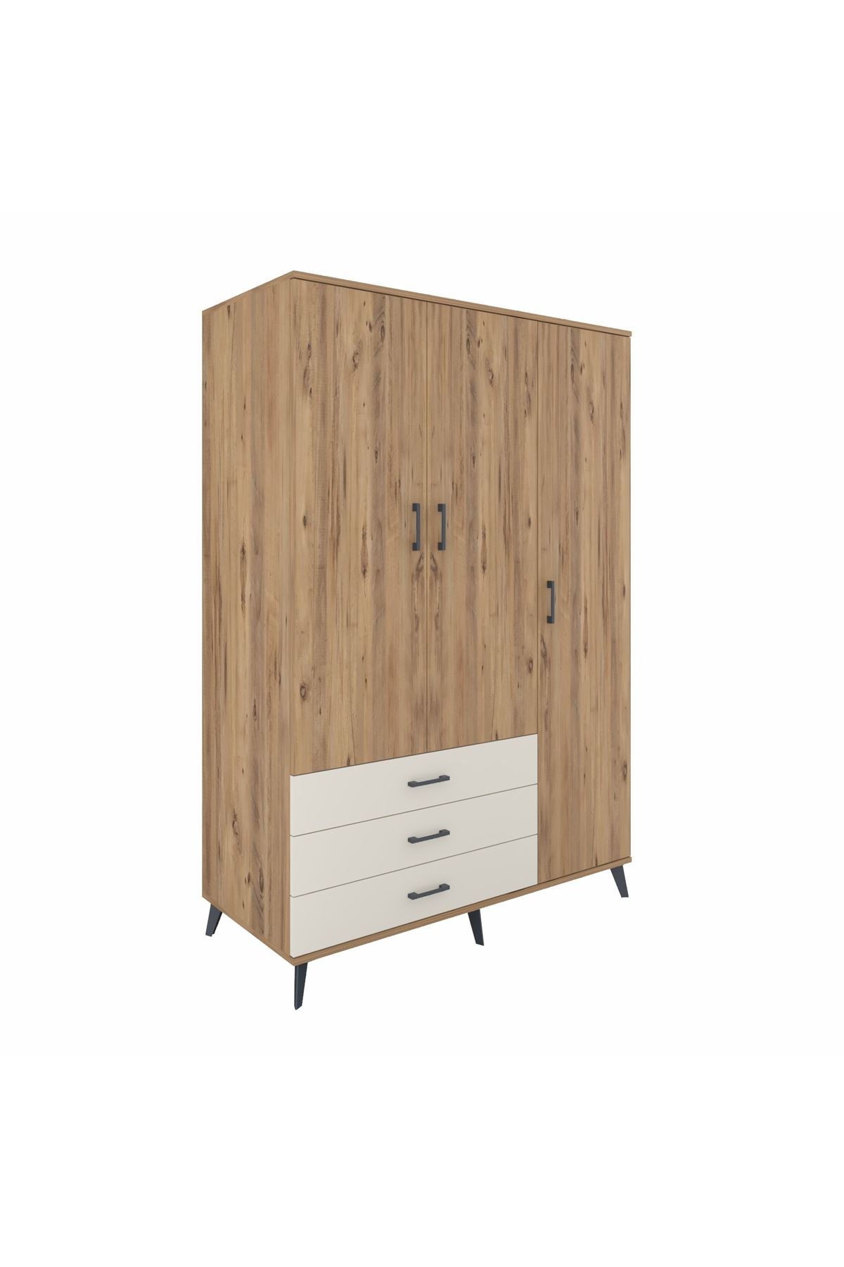 Kronos Dolap 6 Raflı 3 Çekmeceli Tek Askılı 132x59x195 Çam-Çam/Aytaşı