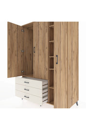 Kronos Dolap 6 Raflı 3 Çekmeceli Tek Askılı 132x59x195 Çam-Çam/Aytaşı