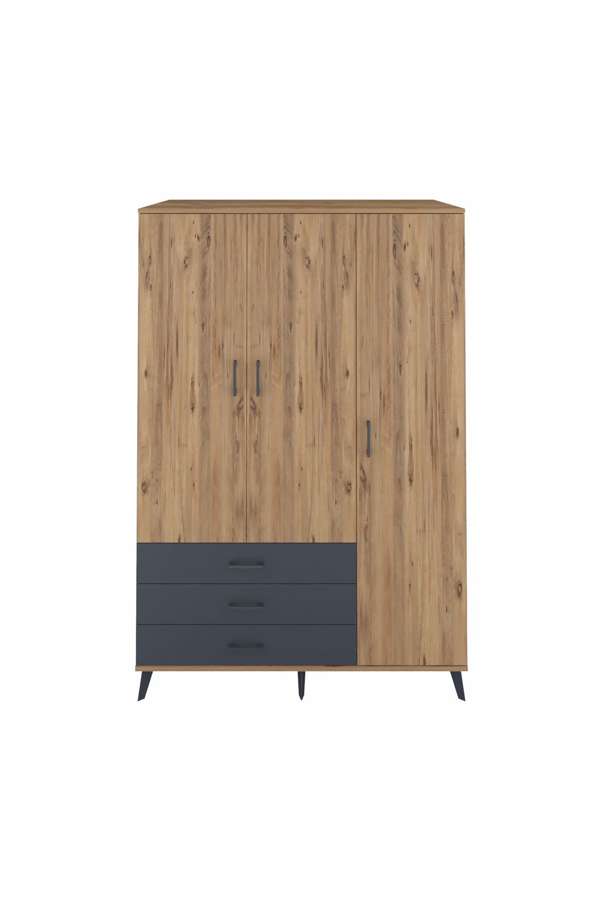 Kronos Dolap 6 Raflı 3 Çekmeceli Tek Askılı 132x59x195 Çam-Çam/Antrasit