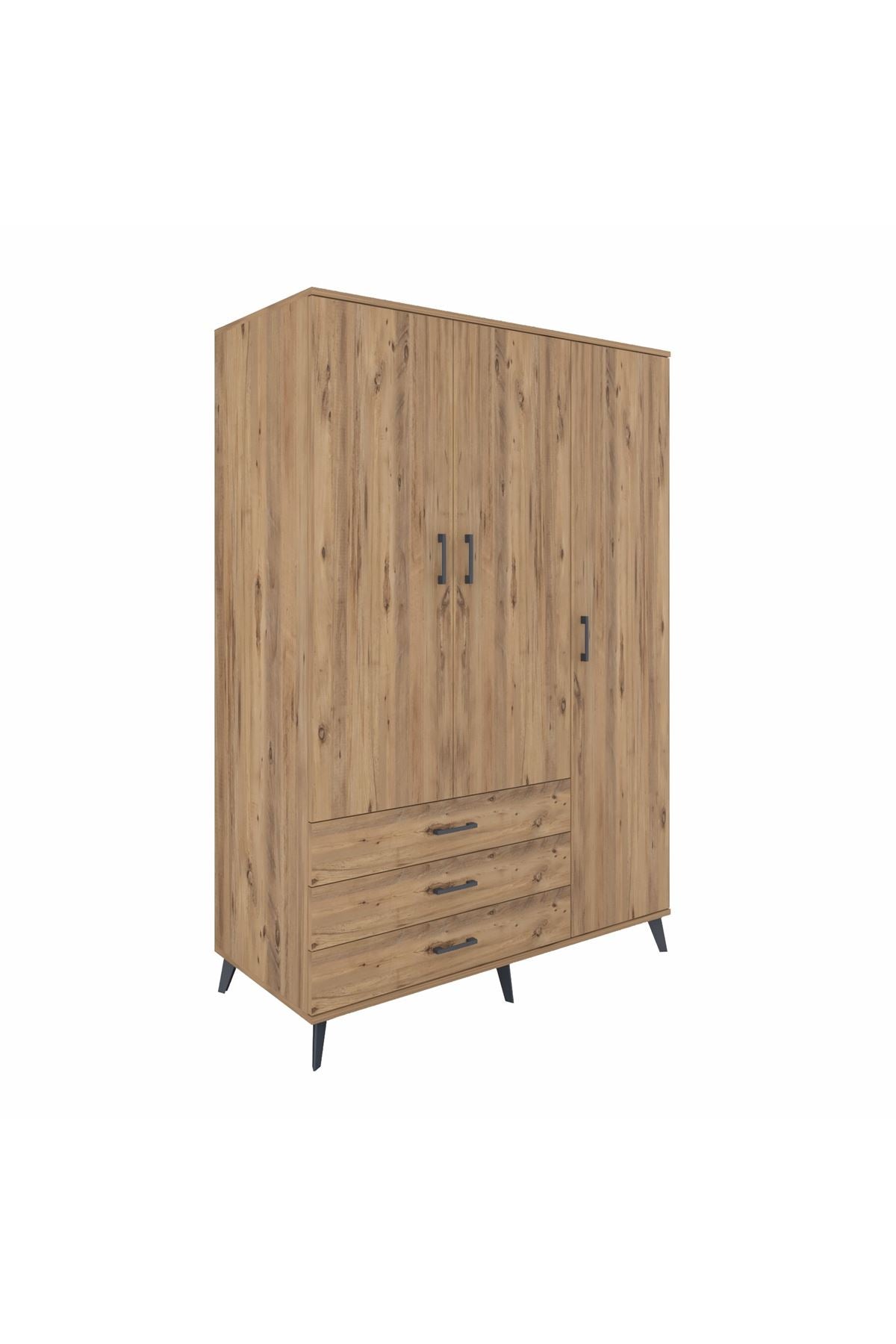 Kronos Dolap 6 Raflı 3 Çekmeceli Tek Askılı 132x59x195 Çam-Çam/Çam